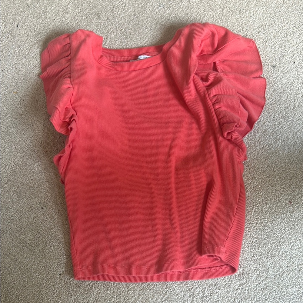 Zara Coral Ruffle Sleeve Top